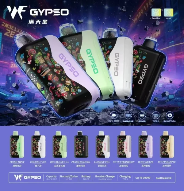 1784382383922 GYPSO 滿天星 30000口 拋棄式電子煙|Dual Mesh雙網芯霧化升級|雙模式輸出打造多層次使用體驗
