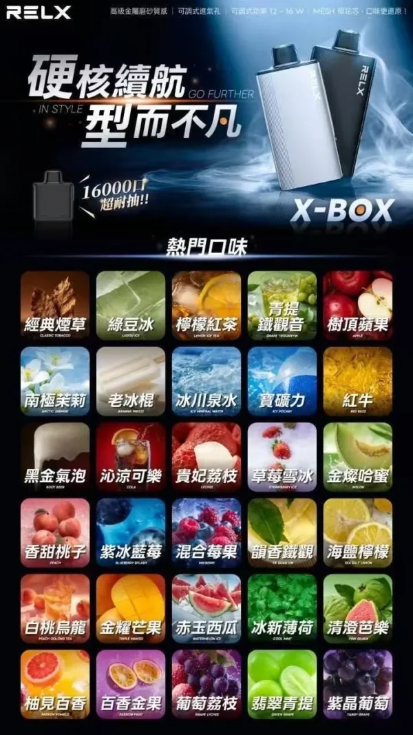 RELX 悅刻 X-BOX 16000口 專用換彈拋棄式電子煙套裝｜智慧功率調節體驗｜Mesh網狀芯打造細膩霧化表現